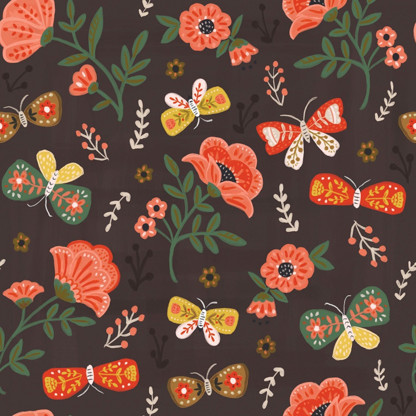 quilters palette glorious garden brown flowers butterflies Fabric Fetish