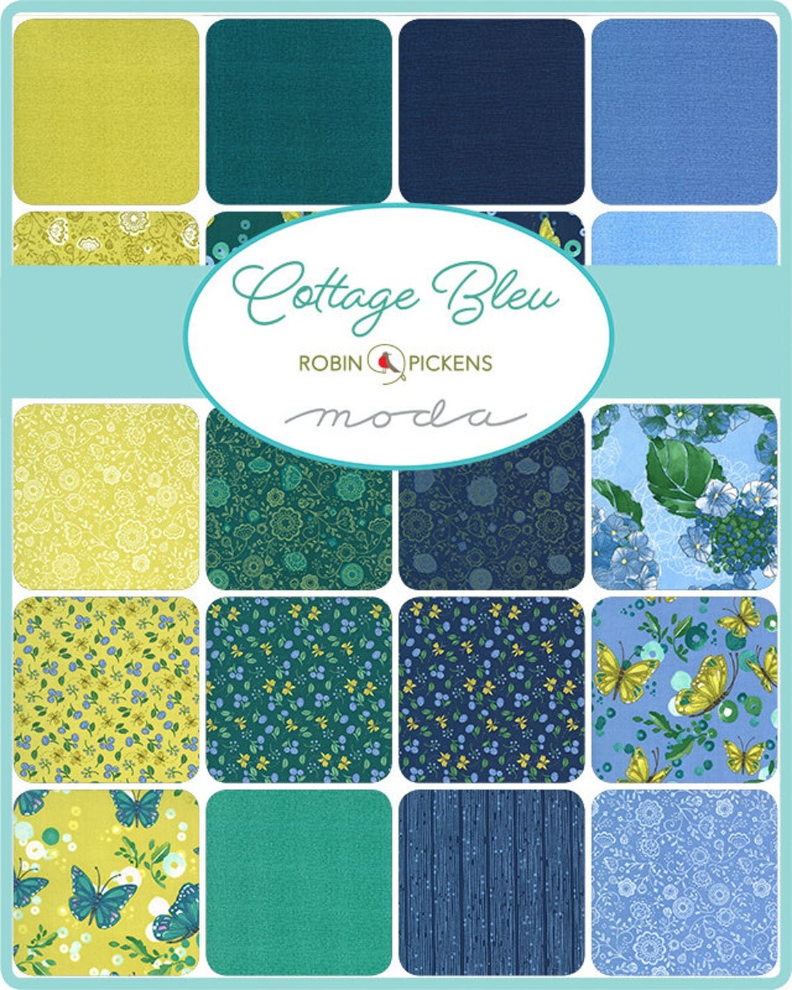 Cottage Bleu 38 Piece Bundle Robin Pickens Moda Fabrics Fabric Fetish