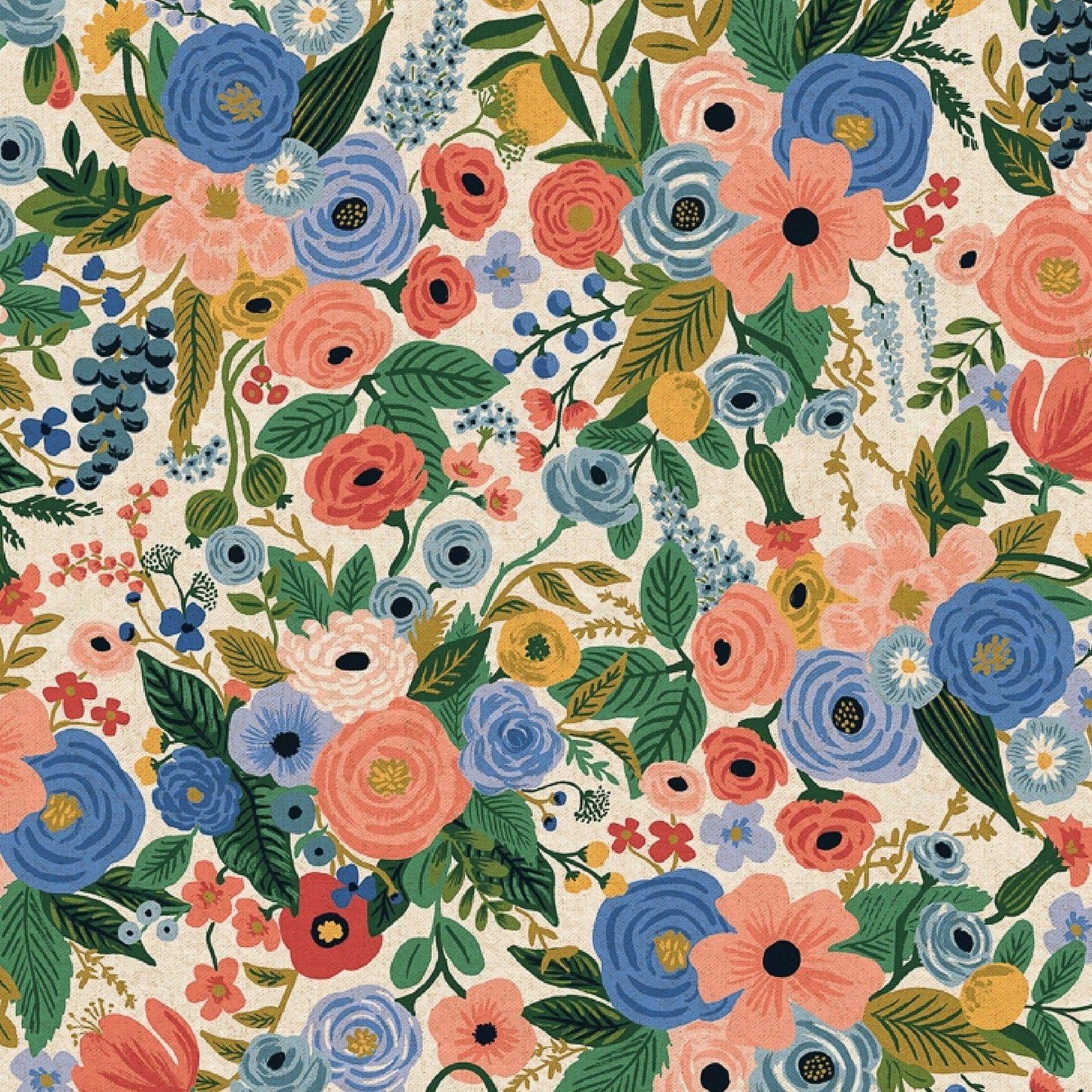 Garden Party Blue cotton linen canvas wildwood Anna Bond Rifle Paper Co cotton + Steel Fabric Fetish