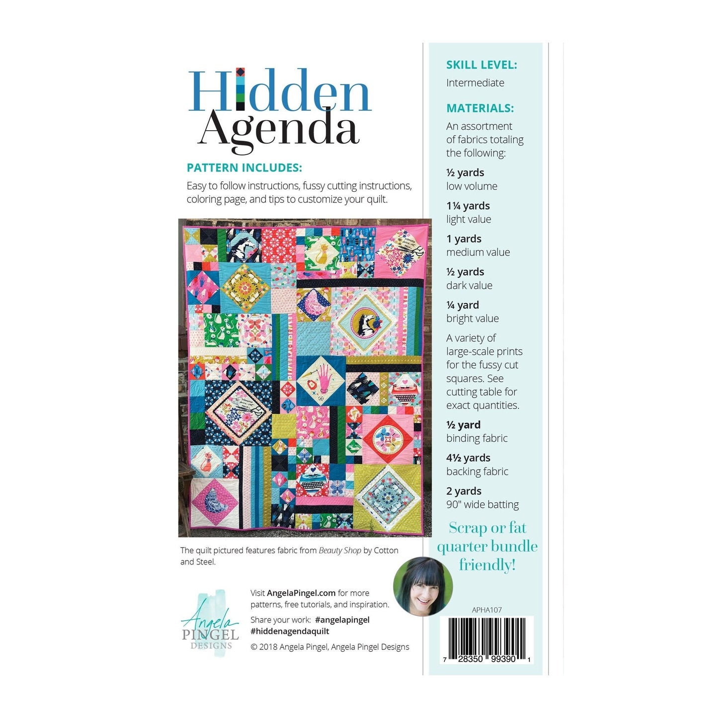 Hidden Agenda Quilt Pattern Angela Pingel Designs Scrap or Fat Quarter bundle friendly Fabric Fetish