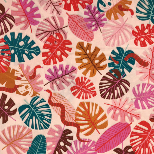 Monstera Palm Leaves Dandelion Jungle Louise Cunningham Dashwood Studio Quilters Cotton 2097 DAND Fabric Fetish