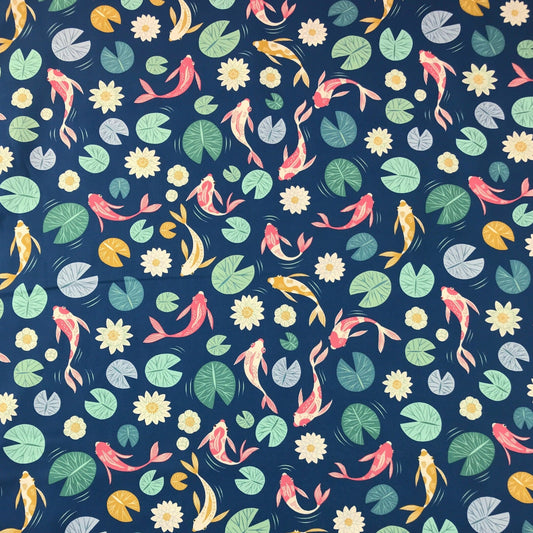 Fish Navy Pond Tales Rebecca Elfast Figo Fabrics 100% Quilters Cotton Fabric Fetish