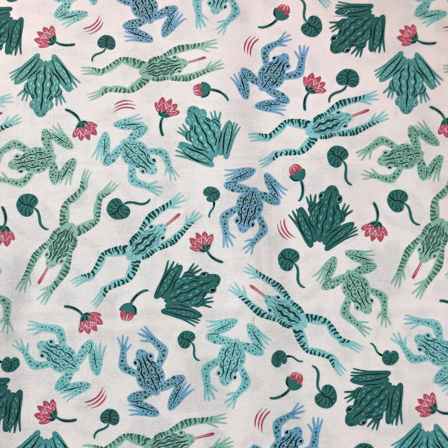 Frogs Mint Pond Tales Rebecca Elfast Figo Fabrics 100% Quilters Cotton Fabric Fetish