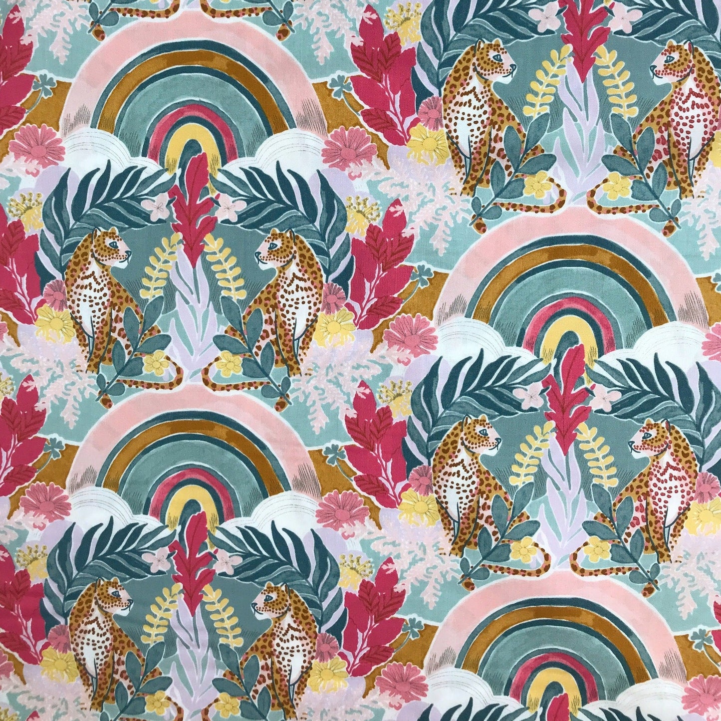Leopard Daydream Teal Multi Dreamscape Josephine Kimberling Figo Fabrics 100% Quilters Cotton Fabric Fetish