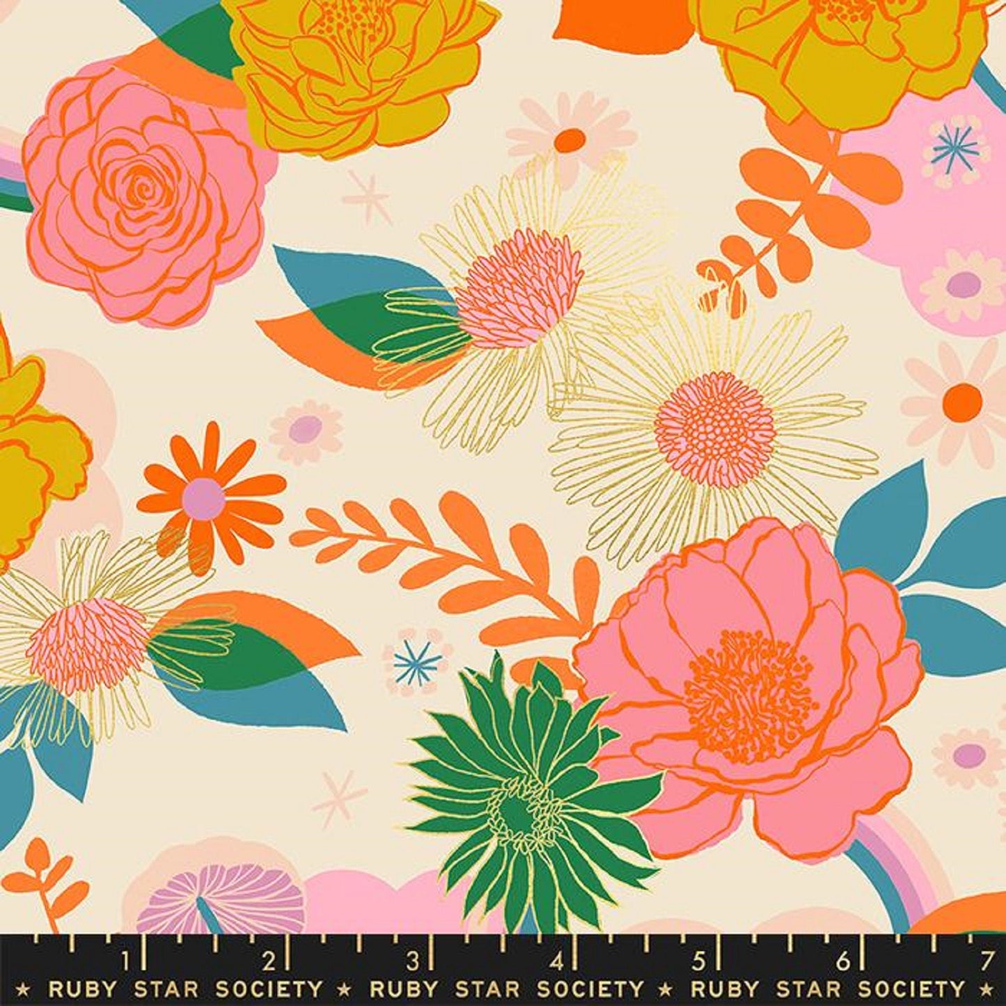 Meander Natural METALLIC Gold Reverie Melody Miller Ruby Star Society Fabric Moda 100% Quilters Cotton Fabric Fetish