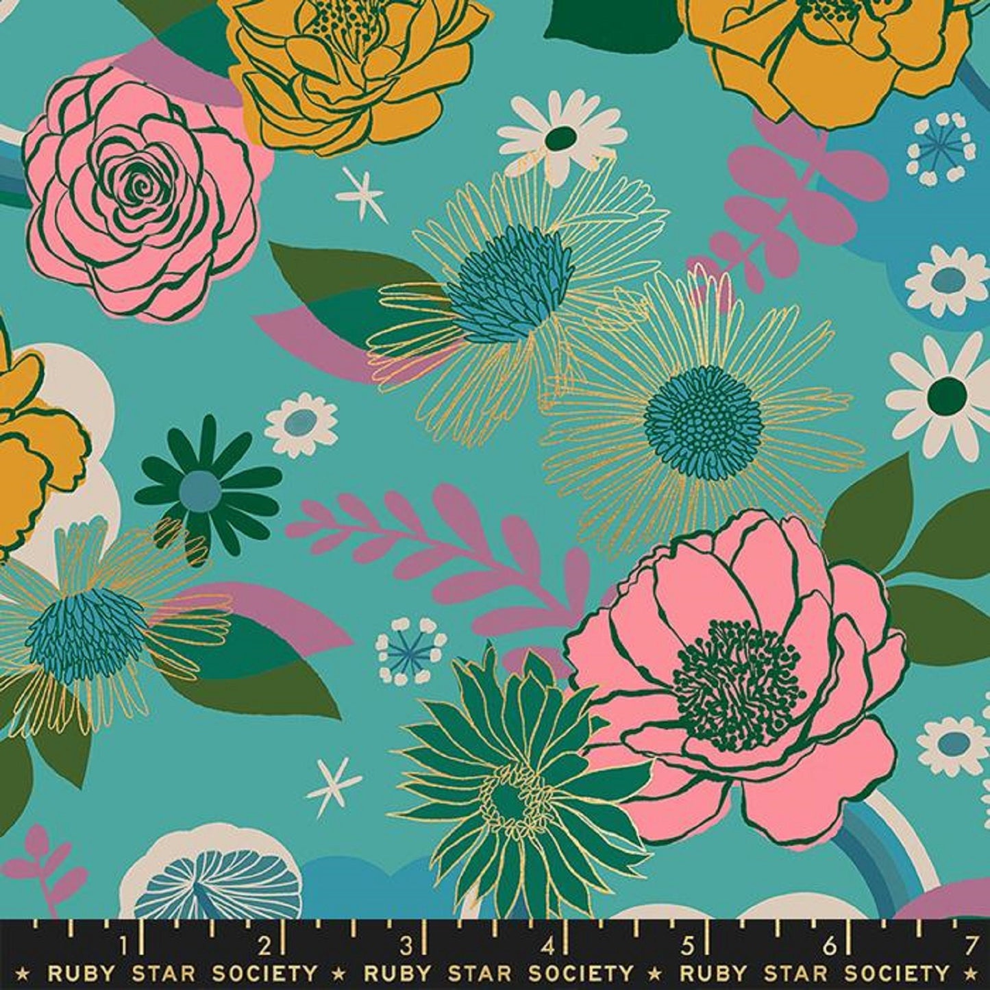 Meander Succulent METALLIC Gold Reverie Melody Miller Ruby Star Society Fabric Moda 100% Quilters Cotton Fabric Fetish