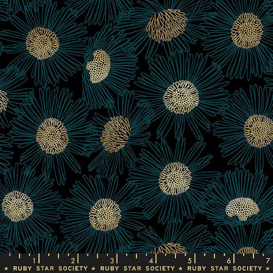 Daisy Black METALLIC Gold Reverie Melody Miller Ruby Star Society Fabric Moda 100% Quilters Cotton Fabric Fetish