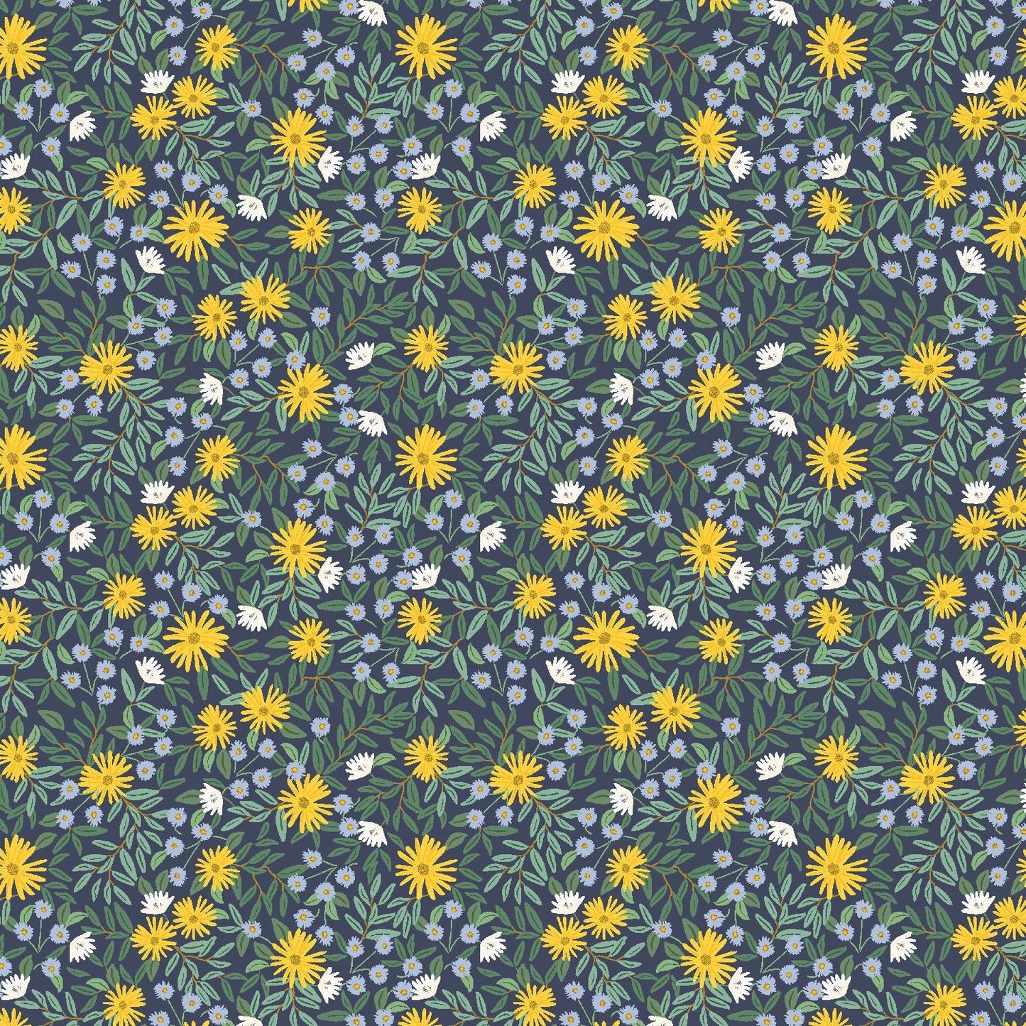Daisy Fields Navy METALLIC Gold Bramble Anna Bond Rifle Paper Co Cotton + Steel 100% Quilters Cotton Fabric Fetish