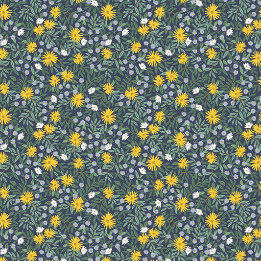 Daisy Fields Navy METALLIC Gold Bramble Anna Bond Rifle Paper Co Cotton + Steel 100% Quilters Cotton Fabric Fetish