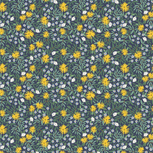 Daisy Fields Navy METALLIC Gold Bramble Anna Bond Rifle Paper Co Cotton + Steel 100% Quilters Cotton Fabric Fetish