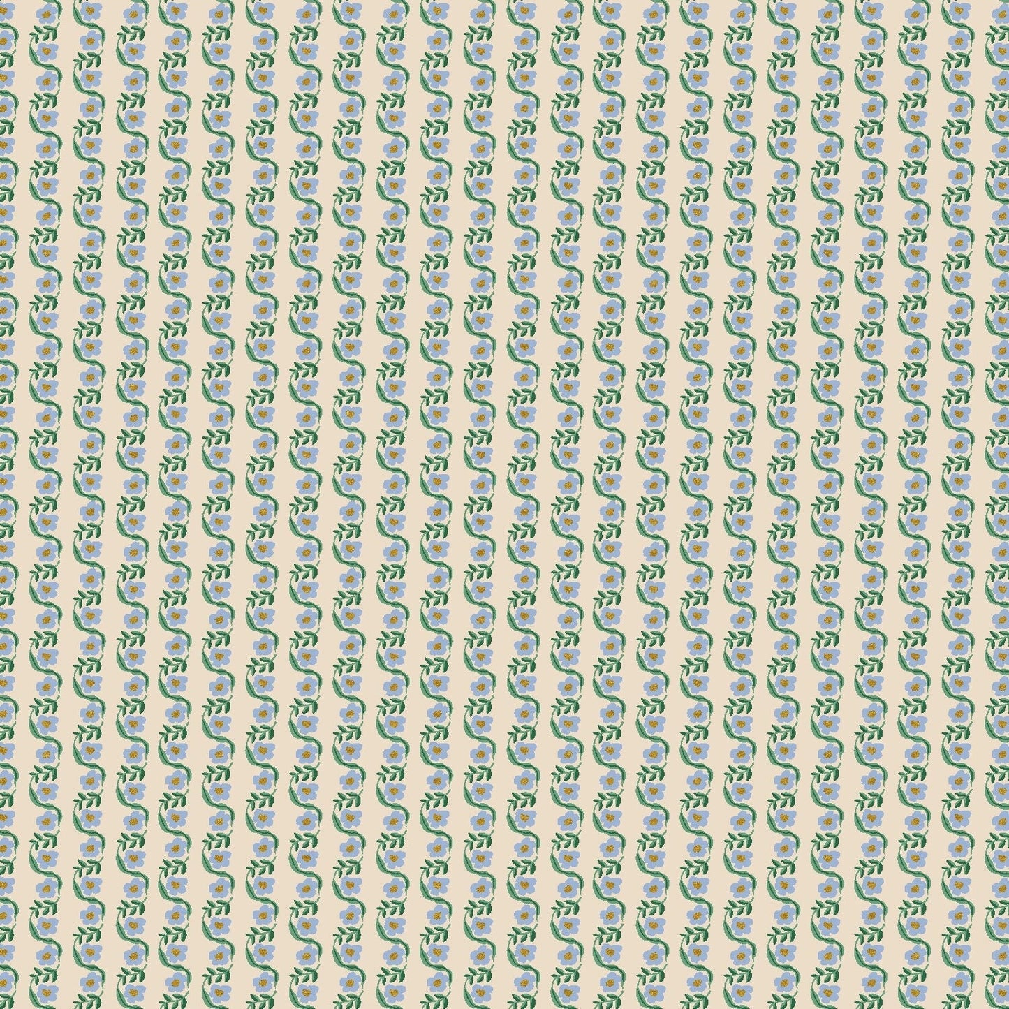 Messina Stripe Blue METALLIC Gold Bramble Anna Bond Rifle Paper Co Cotton + Steel 100% Quilters Cotton Fabric Fetish