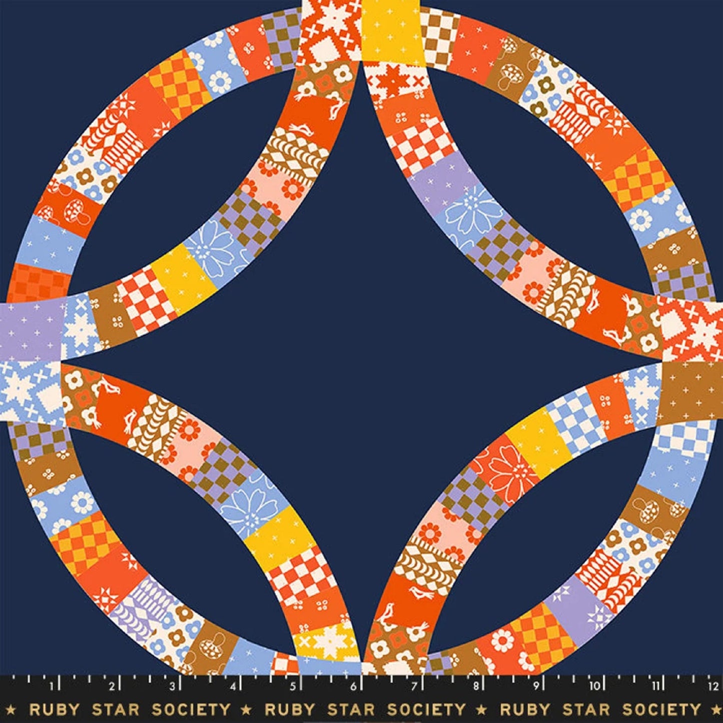 Double Wedding Ring Navy Honey Alexia Abegg Ruby Star Society Fabric Moda 100% Quilters Cotton Fabric Fetish
