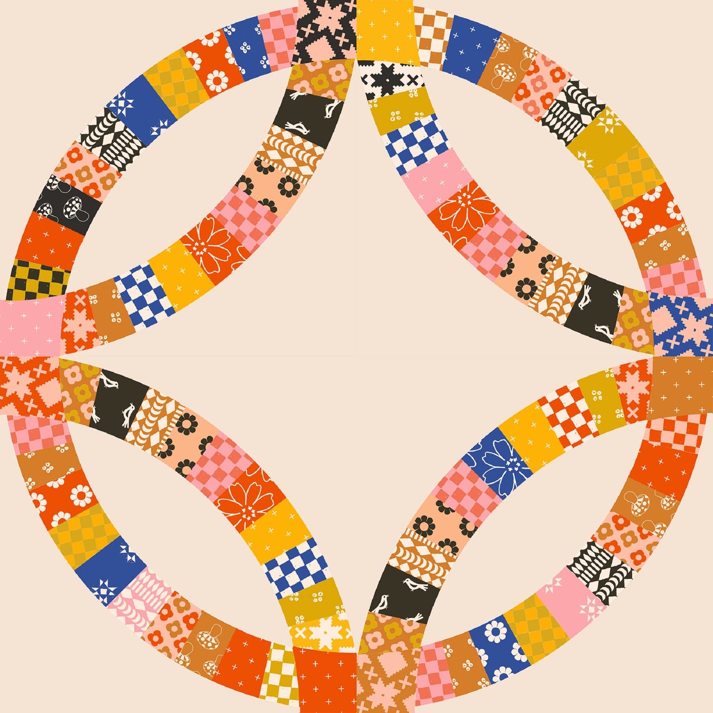 Double Wedding Ring Blue Ribbon Honey Alexia Abegg Ruby Star Society Fabric Moda 100% Quilters Cotton Fabric Fetish