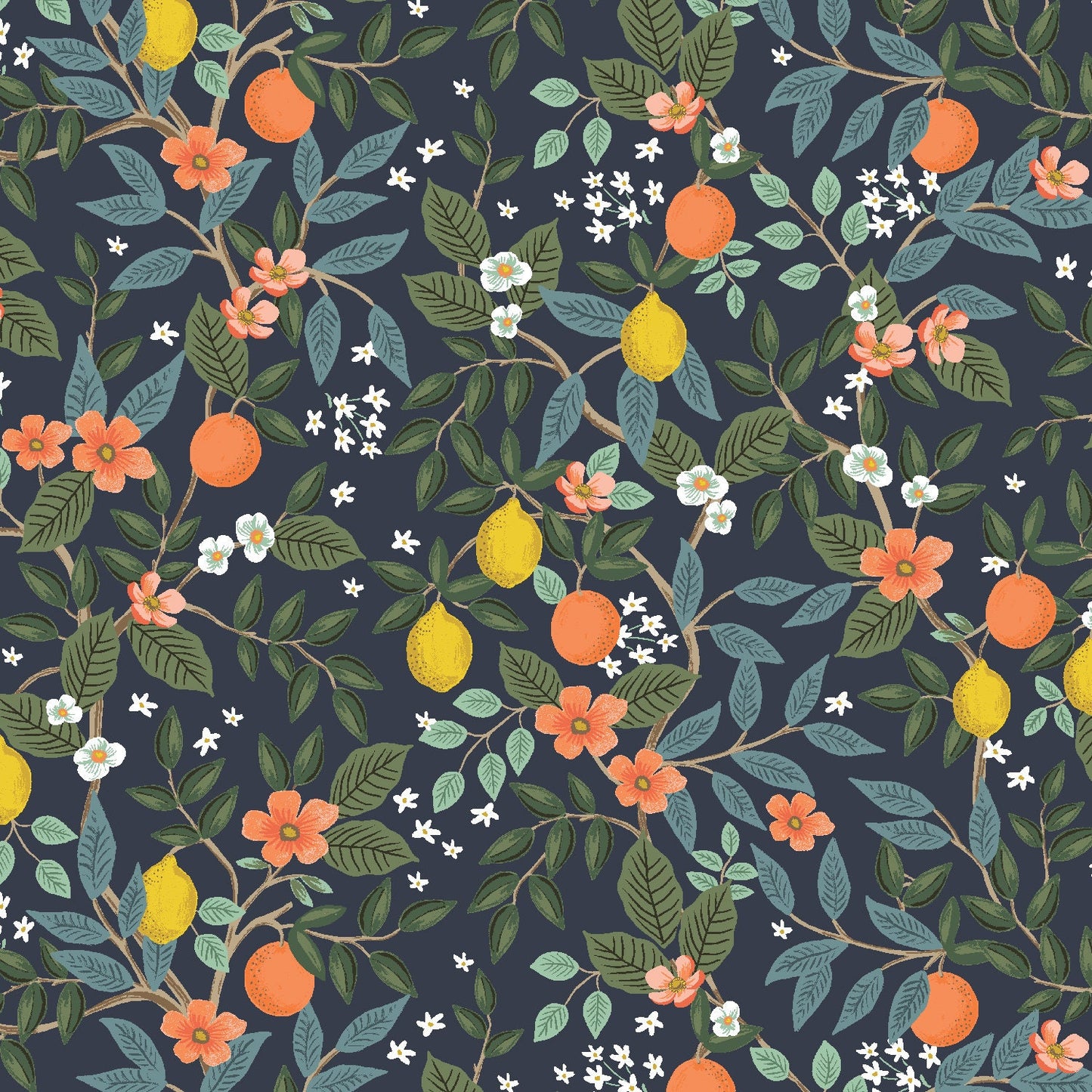 Citrus Grove Navy Bramble Anna Bond Rifle Paper Co Cotton + Steel 100% Quilters Cotton Fabric Fetish