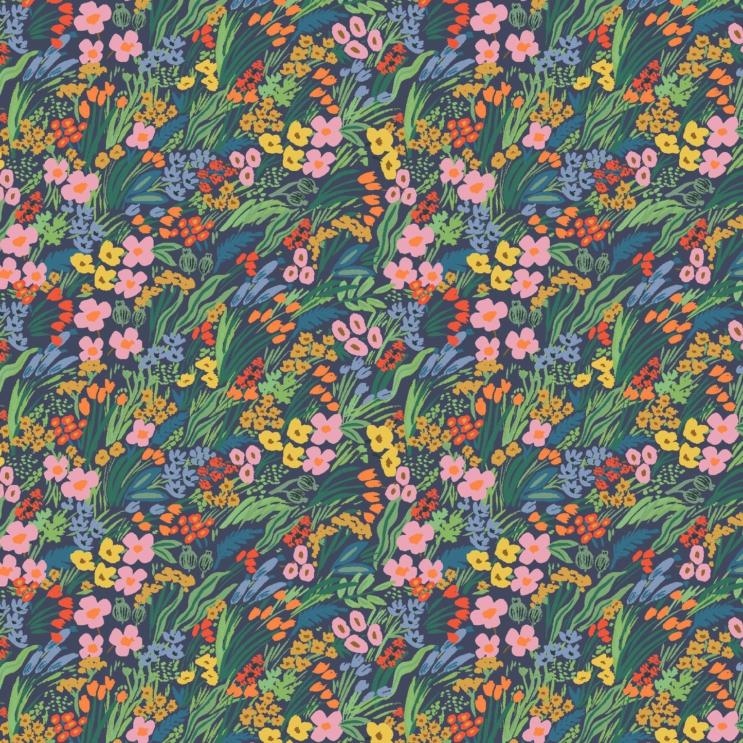 Lea Blue Multi Bramble Anna Bond Rifle Paper Co Cotton + Steel 100% Quilters Cotton Fabric Fetish