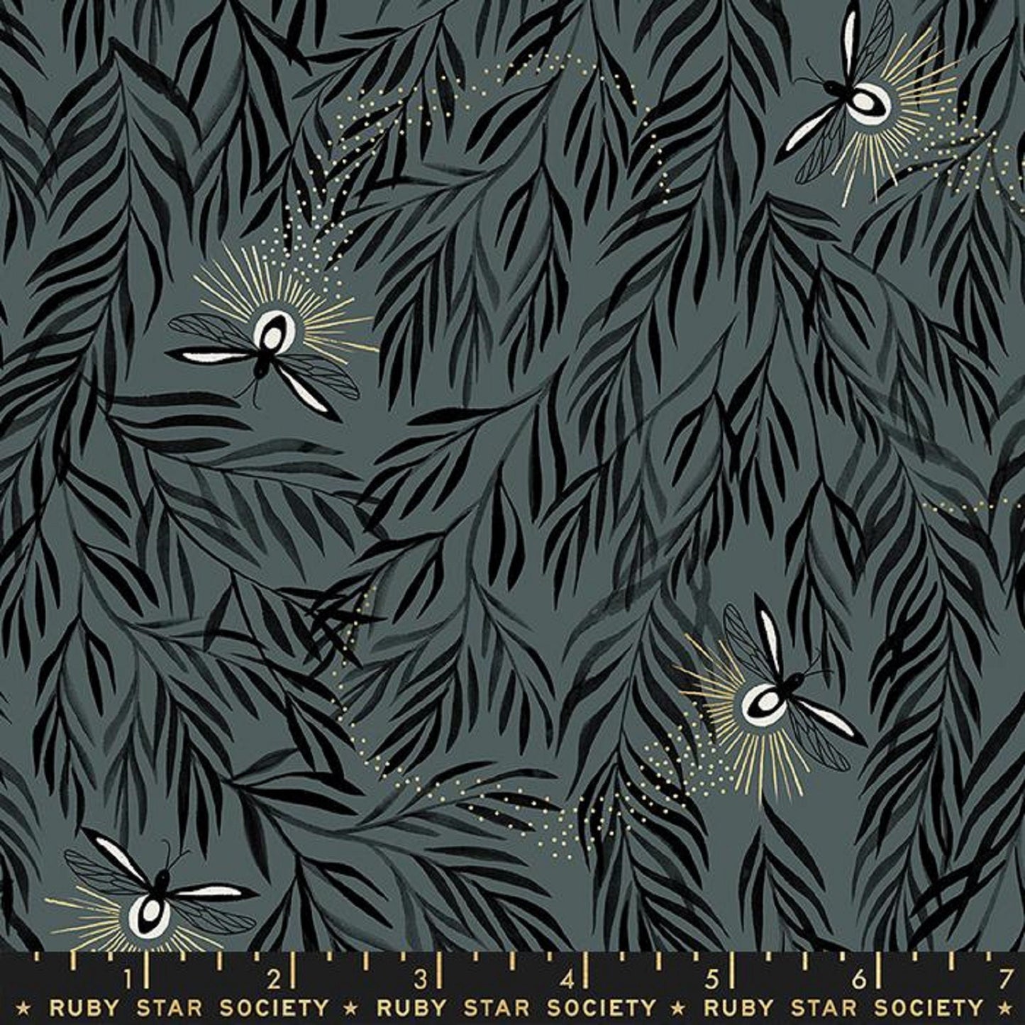 Willow Lightning Bugs Dark Gray METALLIC Gold Firefly Sarah Watts Ruby Star Society Moda 100% Cotton Quilting Fabric Yardage Fabric Fetish