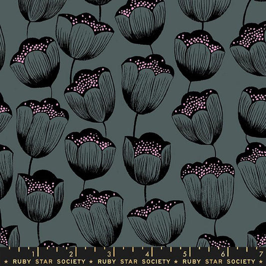 Magic Tulips Dark Gray Firefly Sarah Watts Ruby Star Society Moda 100% Cotton Quilting Fabric Yardage Fabric Fetish