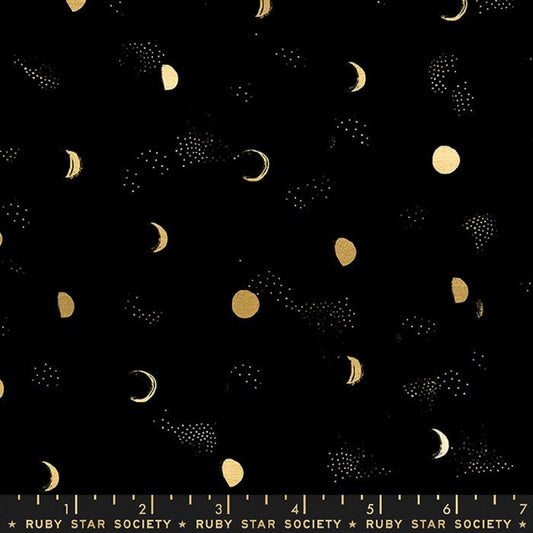 Moon Phase Black METALLIC Gold Firefly Sarah Watts Ruby Star Society Moda 100% Cotton Quilting Fabric Yardage Fabric Fetish