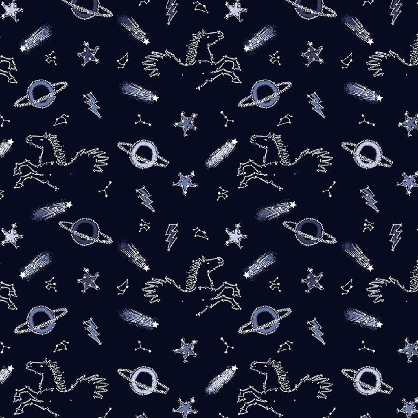 Interstellar Midnight City of Stars House Designer Dear Stella Fabric Quilters Cotton Fabric Fetish