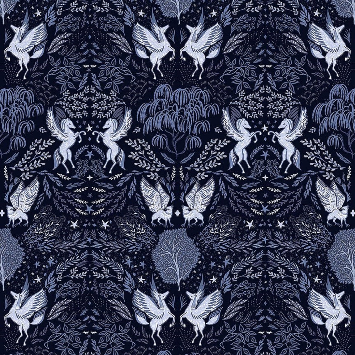 Pegasus Toile Midnight City of Stars House Designer Dear Stella Fabric Quilters Cotton Fabric Fetish