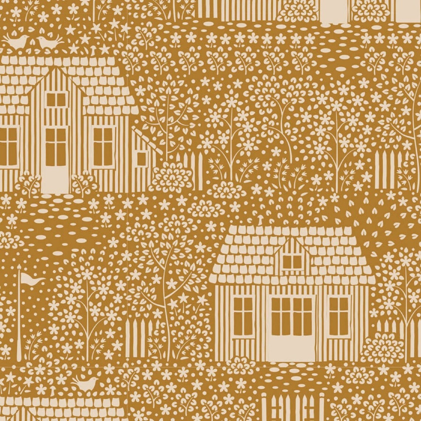 My Neighborhood Mustard Hometown Tilda Fabric Tone Finnanger 100% Quilters Cotton Fabric Fetish