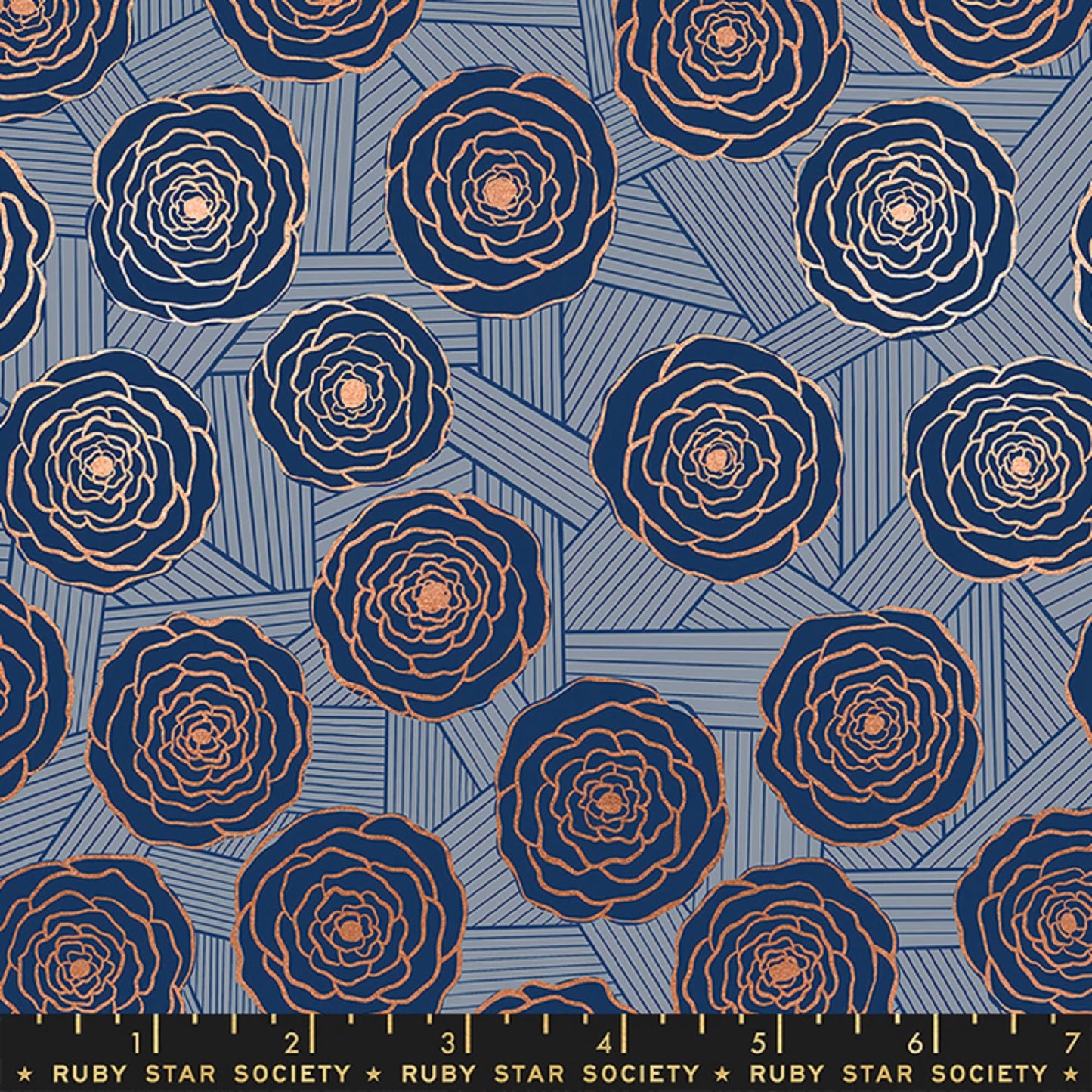 Bunch Of Roses Navy Copper METALLIC Floradora Jen Hewett Ruby Star Society Fabric Moda 100% Quilters Cotton Fabric Fetish
