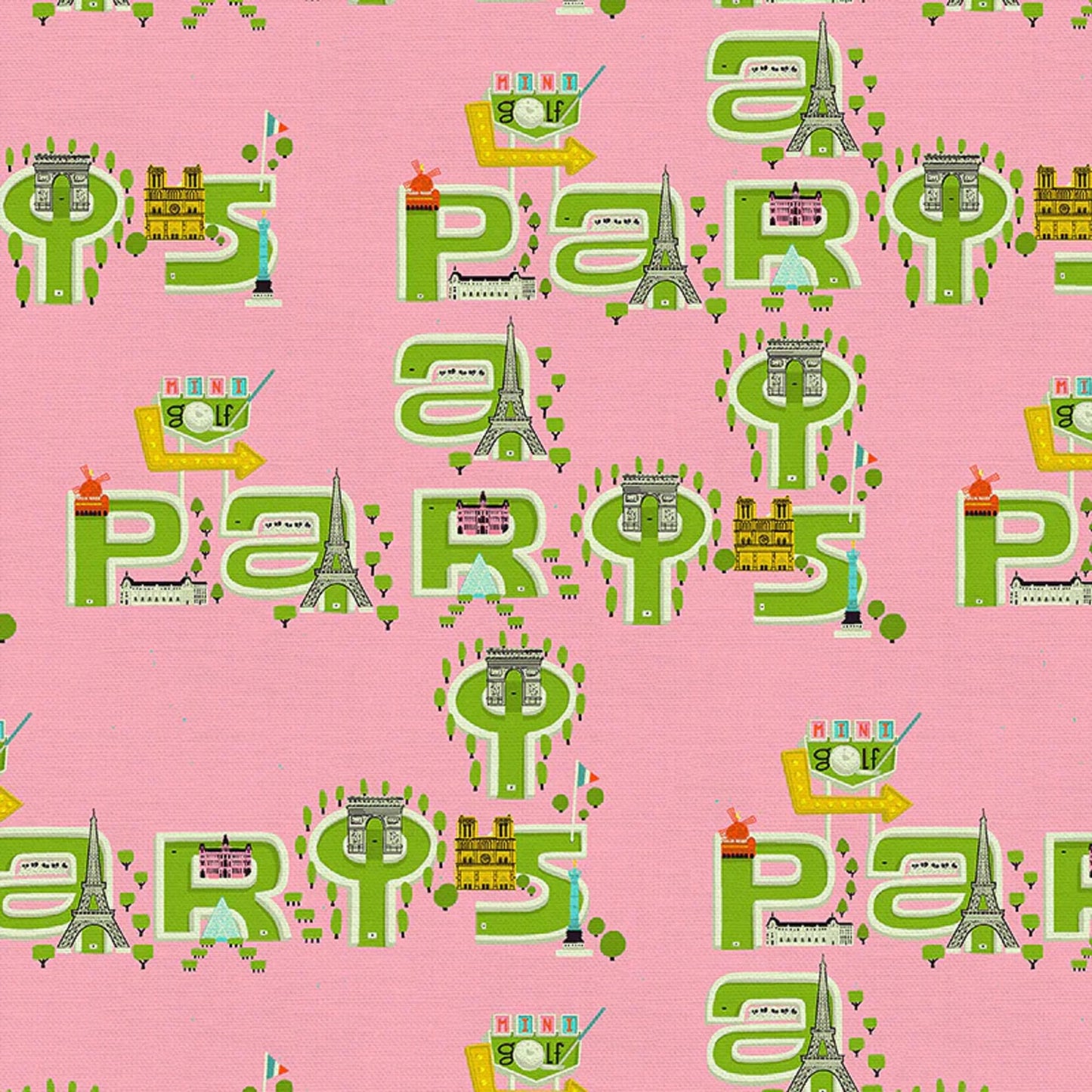 Paris Golf Course Le Mini Golf Lysa Flower Paintbrush Studio Fabric 100% Quilters Cotton Fabric Fetish