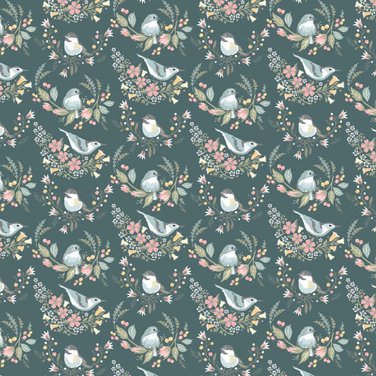 Meadow Nests Teal Songbird Serenade Poppie Cotton Fabric 100% Quilters Cotton Fabric Fetish