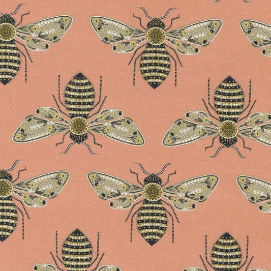 Bumble Bee Blossom Gold METALLIC Meadowmere Gingiber Moda 100% Quilters Cotton Fabric Fetish