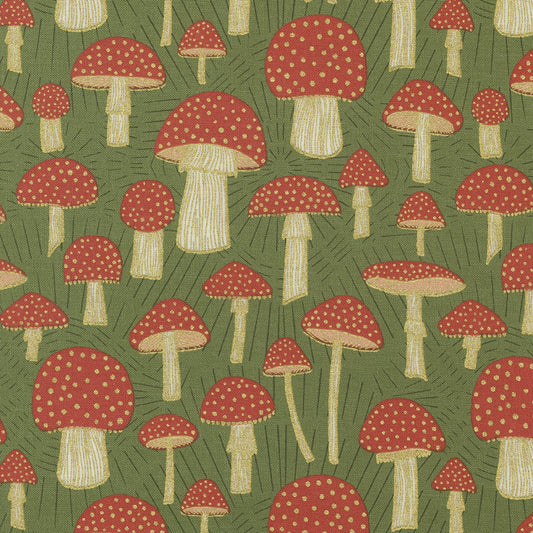 Toadstool Magic Fern Gold METALLIC Meadowmere Gingiber Moda 100% Quilters Cotton Fabric Fetish