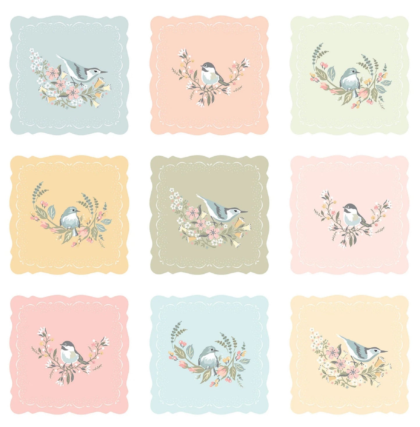 Songbird Hankies Multi 24"x41" PANEL Songbird Serenade Poppie Cotton Fabric 100% Quilters Cotton Fabric Fetish