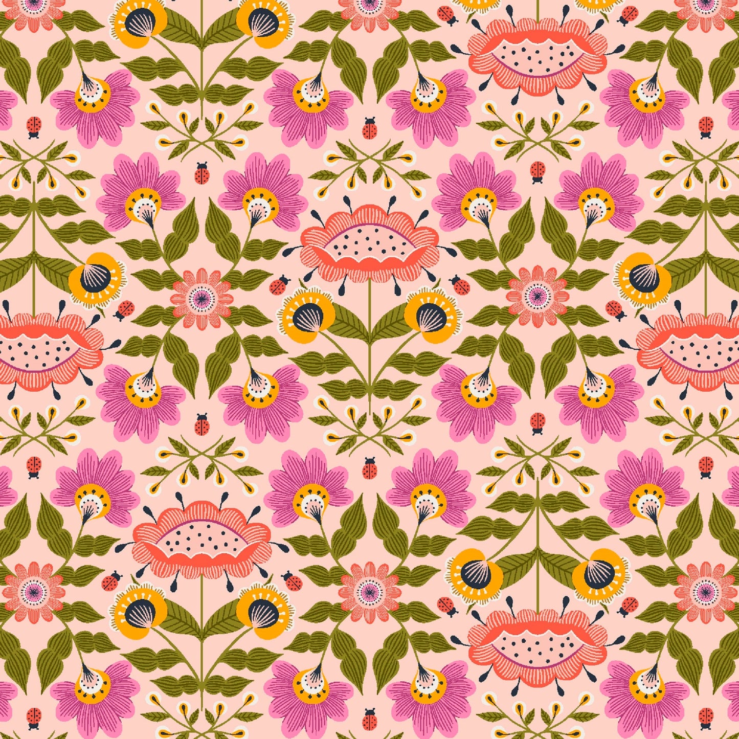 Garden Walk Peach Ladybug Lane Chelsea Ekberg Fabrics Cotton + Steel Fabrics Quilters Cotton Fabric Fetish