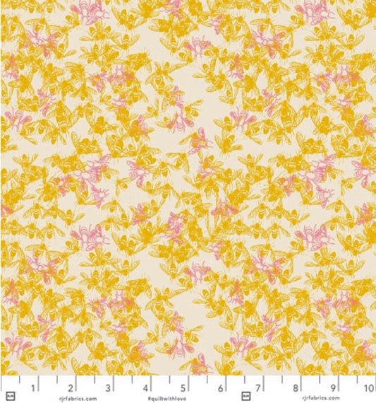 Swarm Delightful Honeybee Garden Elizabeth Halpern RJR Fabrics Quilters Cotton Fabric Fetish