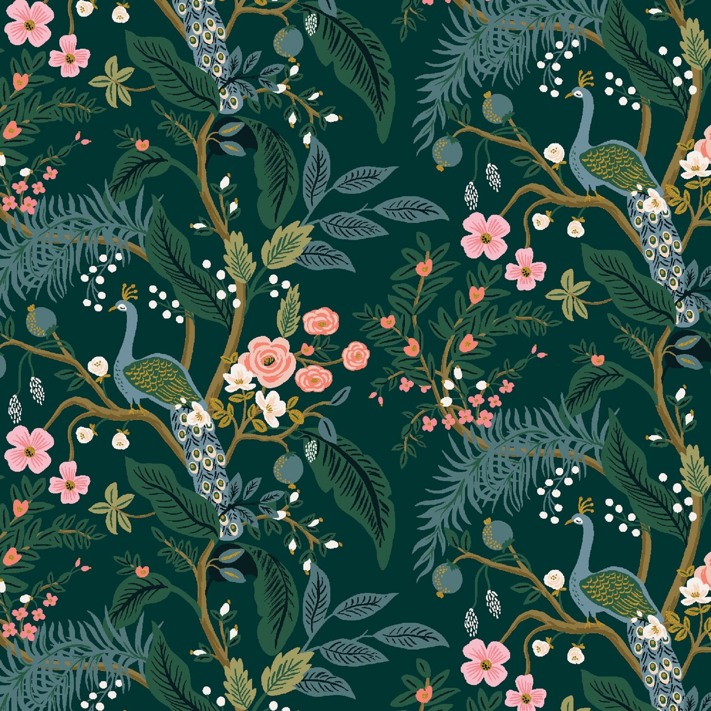 Peacock Hunter METALLIC Vintage Garden Anna Bond Rifle Paper Co Cotton + Steel 100% Quilters Cotton Fabric Fetish