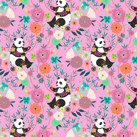Pandas Pink Blossom Days Bethan Janine Dashwood Studio Quilters Cotton Fabric Fetish