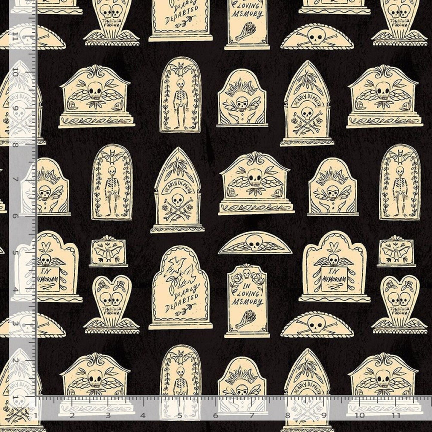 Gravestones Black Boo! Faye Guanipa Dear Stella Fabric Quilters Cotton Fabric Fetish