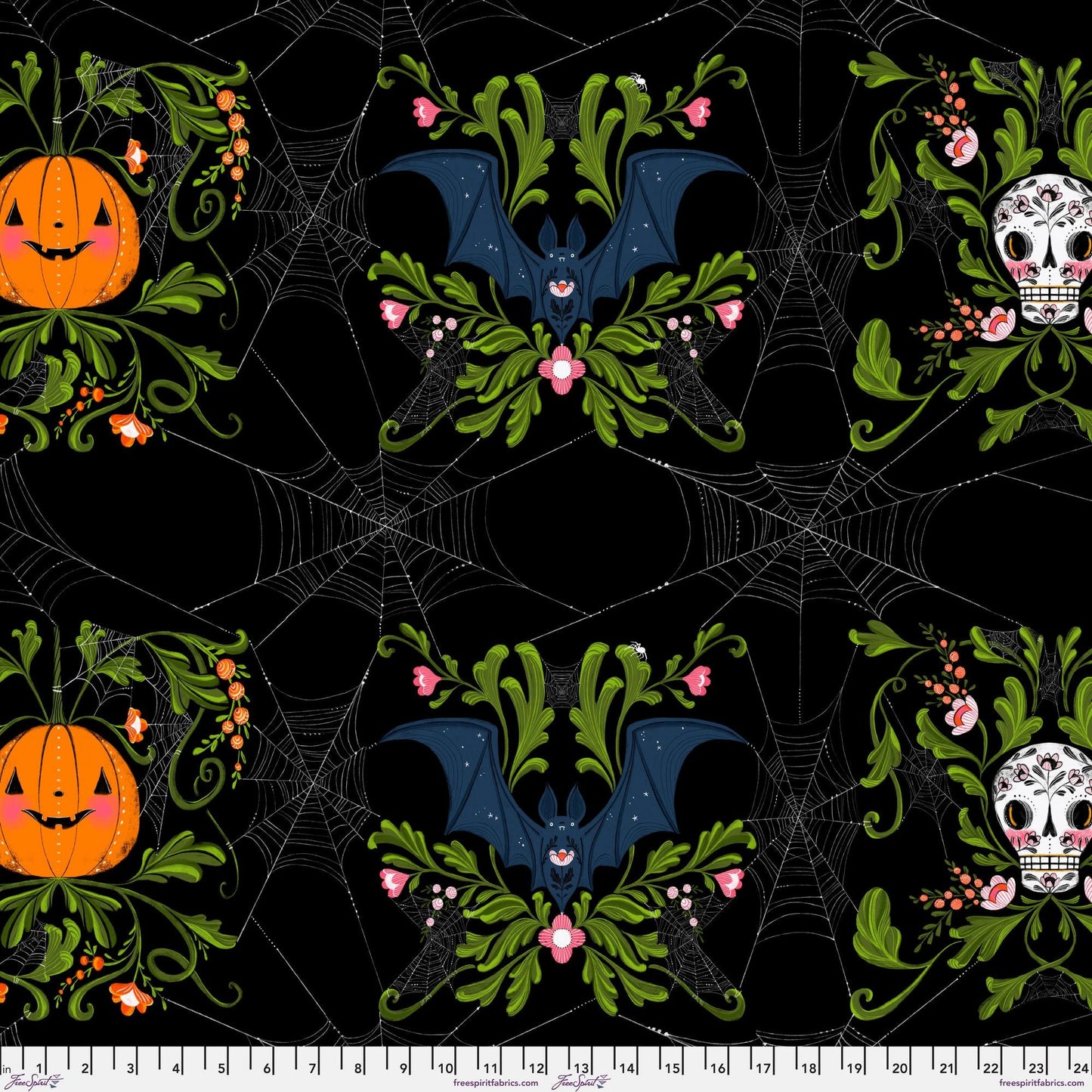 Pretty Creepy Black Pretty Creepy Cori Dantini Freespirit Fabrics 100% Quilters Cotton Fabric Fetish