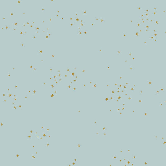 Freckles Ice Blue METALLIC Gold Cotton + Steel Basics Quilters Cotton Cont. Yardage Fabric Fetish