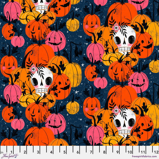 Pumpkin Patch Navy Pretty Creepy Cori Dantini Freespirit Fabrics 100% Quilters Cotton Fabric Fetish