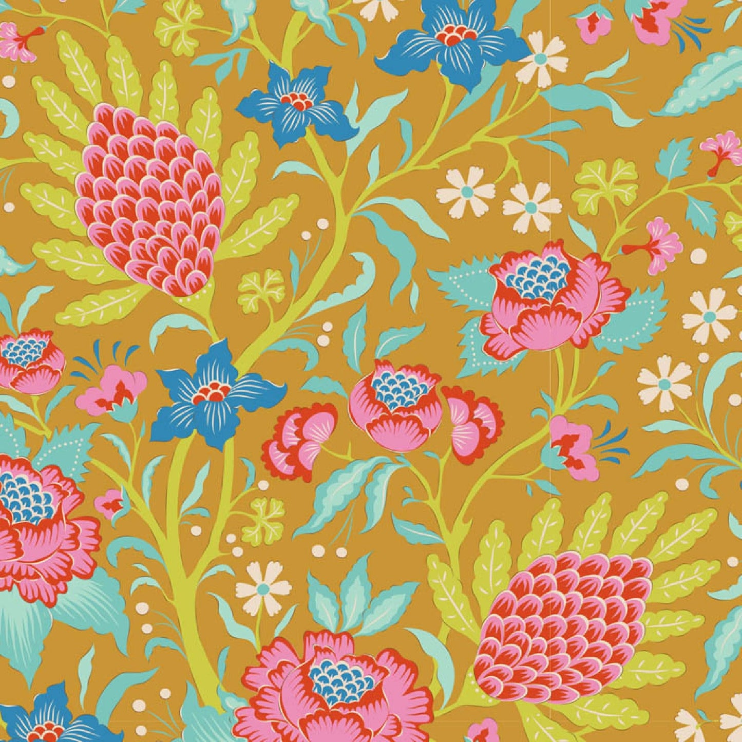 Flowertangle Mustard Bloomsville Tilda Fabric Tone Finnanger 100% Quilters Cotton Fabric Fetish