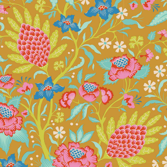 Flowertangle Mustard Bloomsville Tilda Fabric Tone Finnanger 100% Quilters Cotton Fabric Fetish