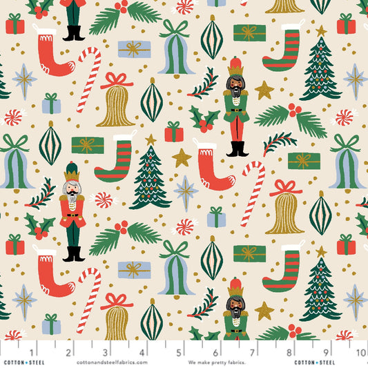 Deck the Halls Cream METALLIC RP614 CR2M Holiday Classics ll Anna Bond Rifle Paper Co Basics Cotton + Steel Fabric Fetish