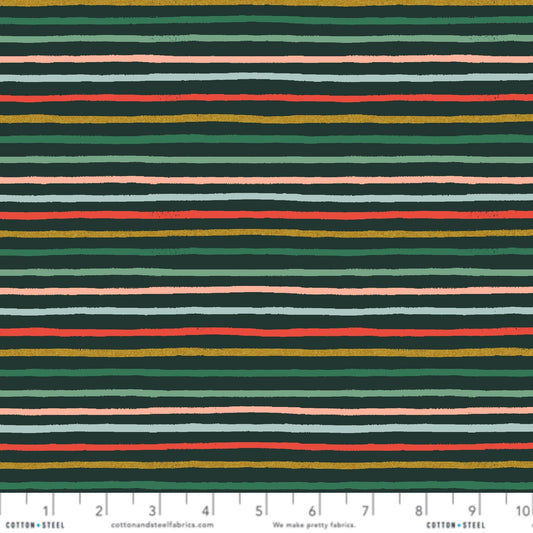Festive Stripe Evergreen METALLIC RP609 EV2M Holiday Classics ll Anna Bond Rifle Paper Co Basics Cotton + Steel Fabric Fetish