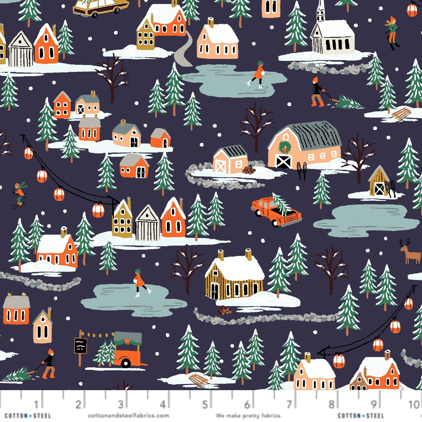 Holiday Village Navy RP603 NA2 Holiday Classics ll Anna Bond Rifle Paper Co Basics Cotton + Steel Fabric Fetish