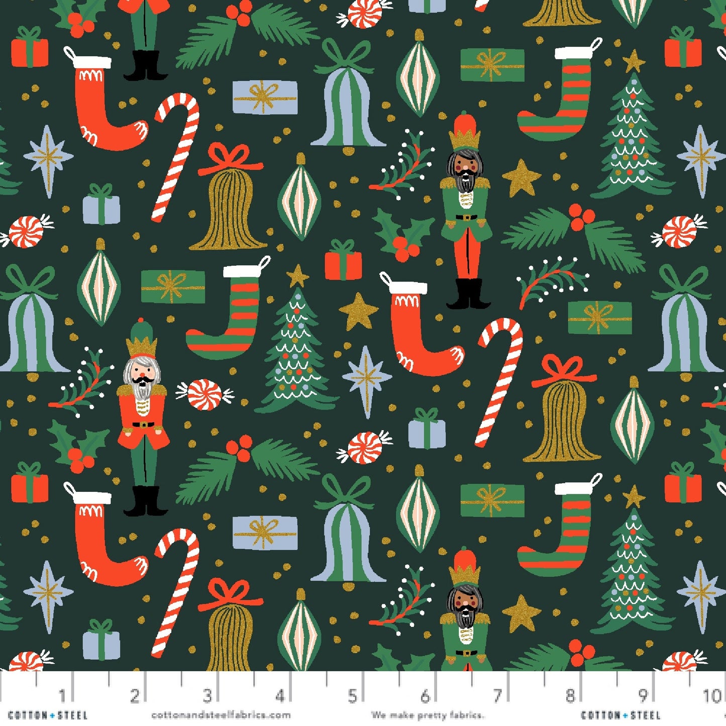 Deck the Halls Evergreen METALLIC RP614 EV1M Holiday Classics ll Anna Bond Rifle Paper Co Basics Cotton + Steel Fabric Fetish