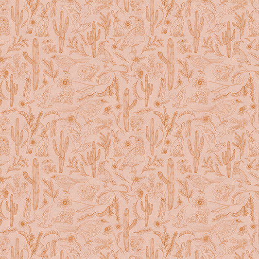 Desert Menagerie Peach Saguaro Searching Saltgrass Western Wildflower Studio Paintbrush Studio Fabric 100% Quilters Cotton Fabric Fetish