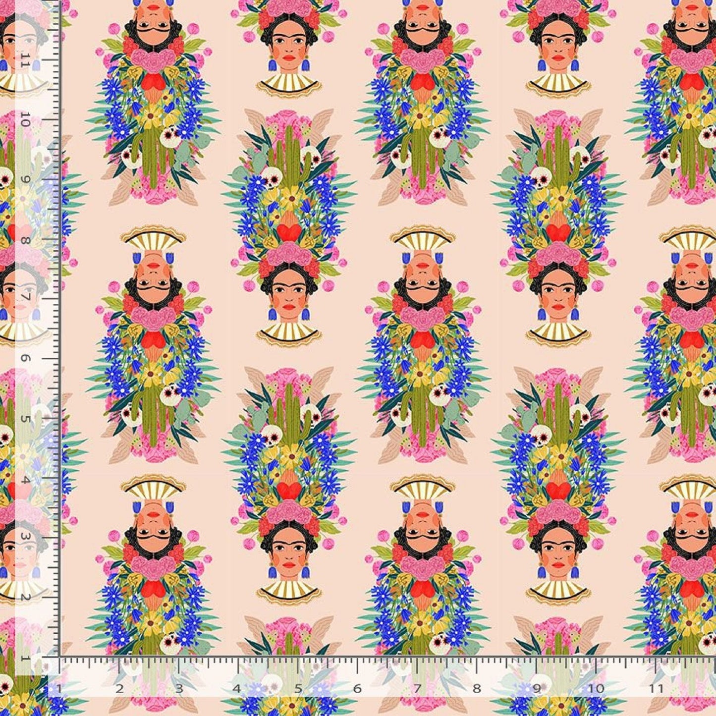 Frida Bust Salmon Viva La Vida Faye Guanipa Dear Stella Fabric Quilters Cotton Fabric Fetish