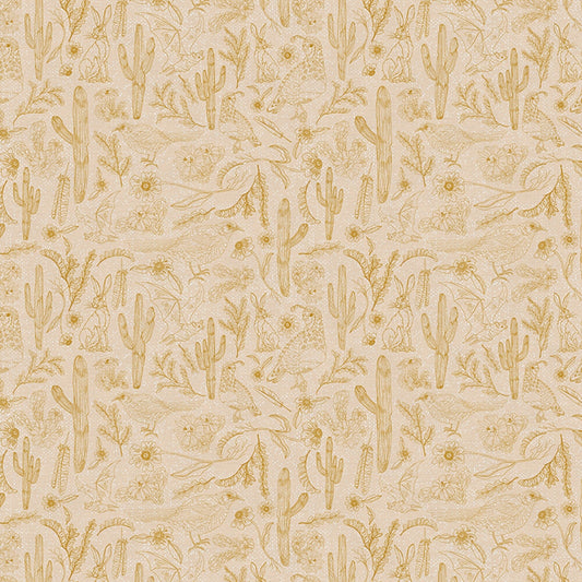 Desert Menagerie Gold Saguaro Searching Saltgrass Western Wildflower Studio Paintbrush Studio Fabric 100% Quilters Cotton Fabric Fetish