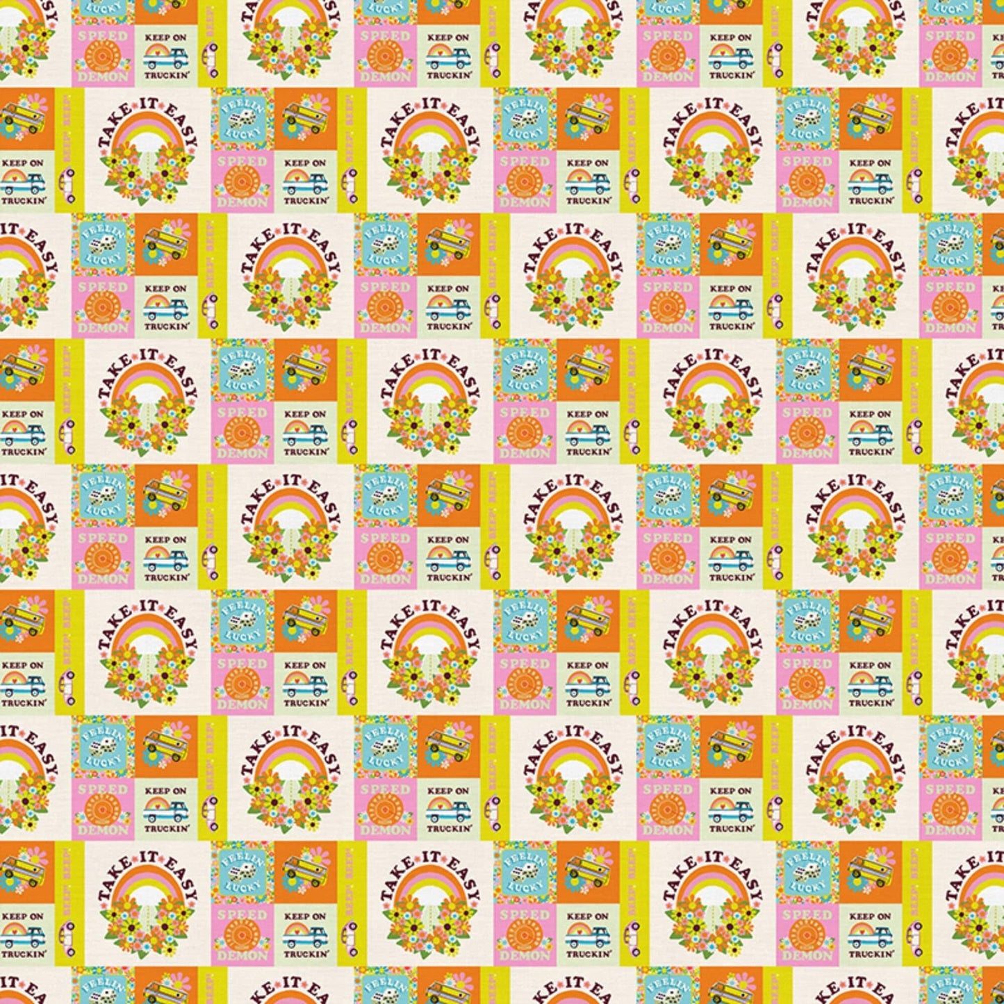 Keep on Truckin' Multi Drivin' Down 9 Lysa Flower Paintbrush Studio Fabric 100% Quilters Cotton Fabric Fetish