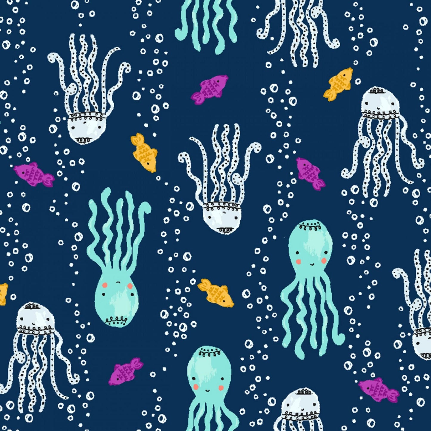 Sea of Bubbles Navy Wave the Sea RJR Fabrics Quilters Cotton Fabric Fetish